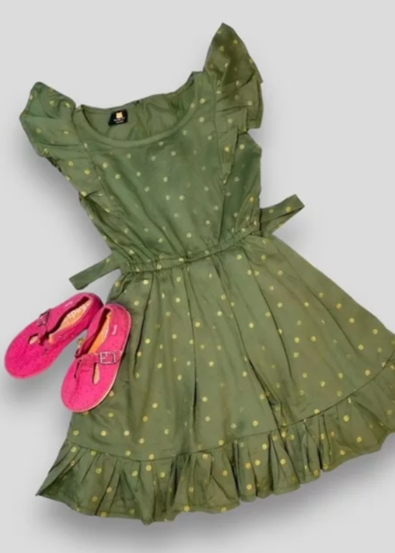 GREEN AND GOLD POLKA DRESS